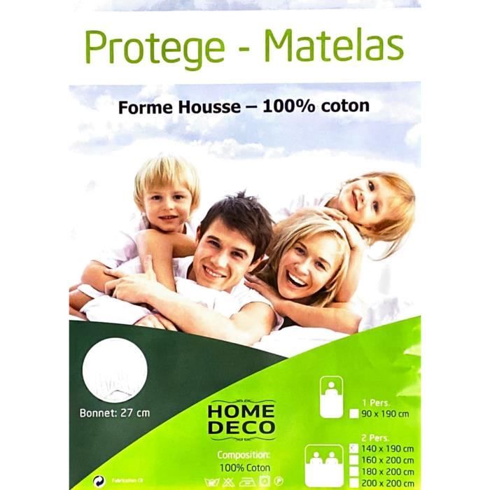 Protège Matelas - HOME DECO - Molleton - 100% Coton - 140 x 190 cm - Anti-Acariens - Blanc Protège Matelas - HOME DECO - Molleton - 100% Coton - 140 x 190 cm - Anti-Acariens - Blanc