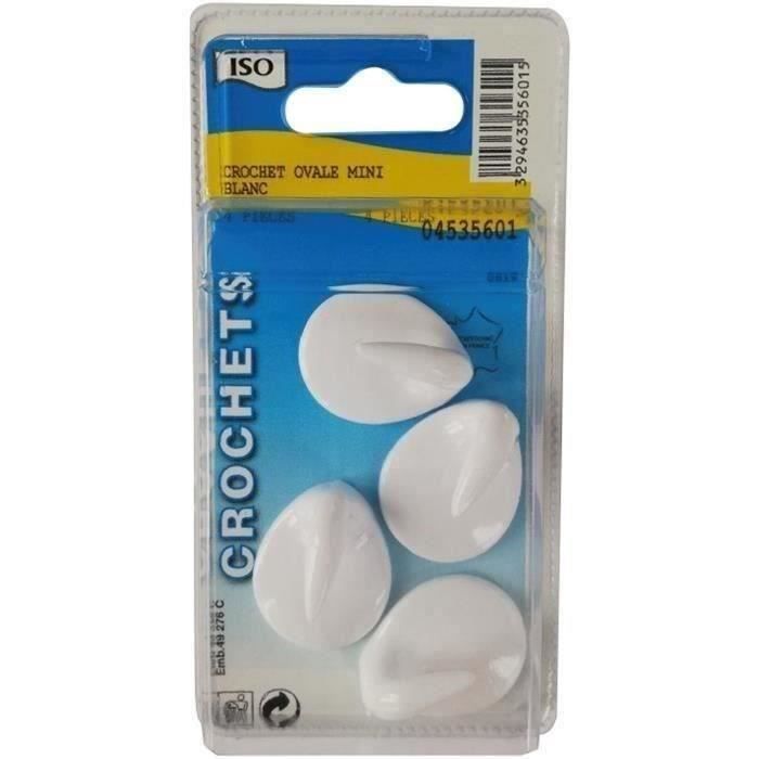 Crochet adhésif ovale imitation céramique - mini - lot de 4 - blanc