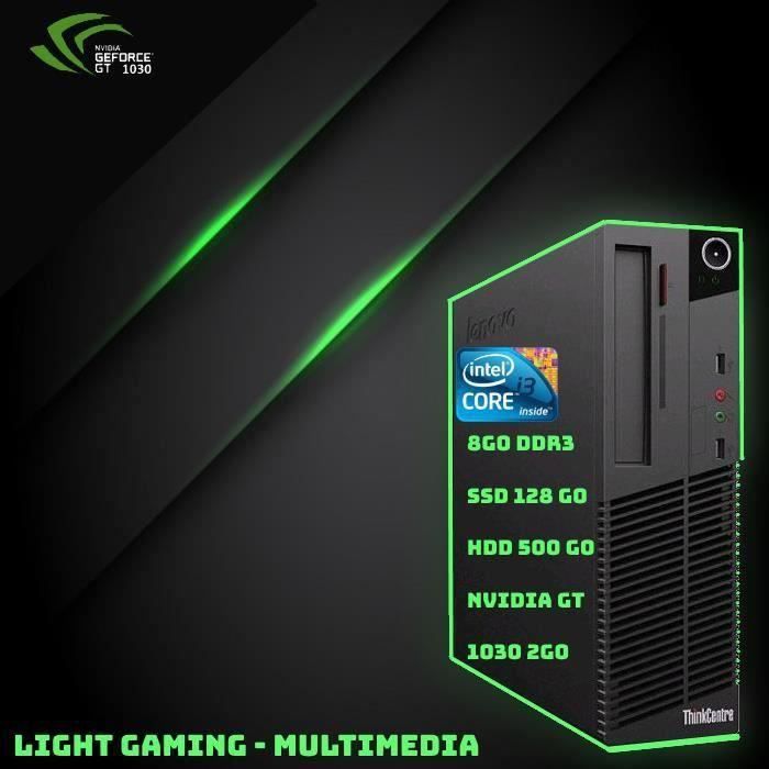 PC GAMER LIGHT MULTIMEDIA Lenovo i3 3.4GHz 8Go SSD 128Go + HDD 500Go WIN10 PRO NVIDIA 1030GT 2Go