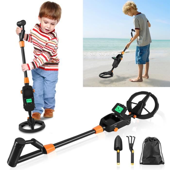 OMMO Détecteur De Métaux Enfant – Écran LCD, Bobine Étanche 6 Pouces, Tige Réglable 46-96 Cm, Léger + Pelle & Râteau Inclus, Idéal Débutant