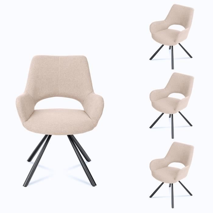 MEUBLES COSY Lot de 4 Chaises de Salle à Manger avec Accoudoirs Tissu Marron Pieds en Métal Noir pour Cuisine Salon Chambre Bureau