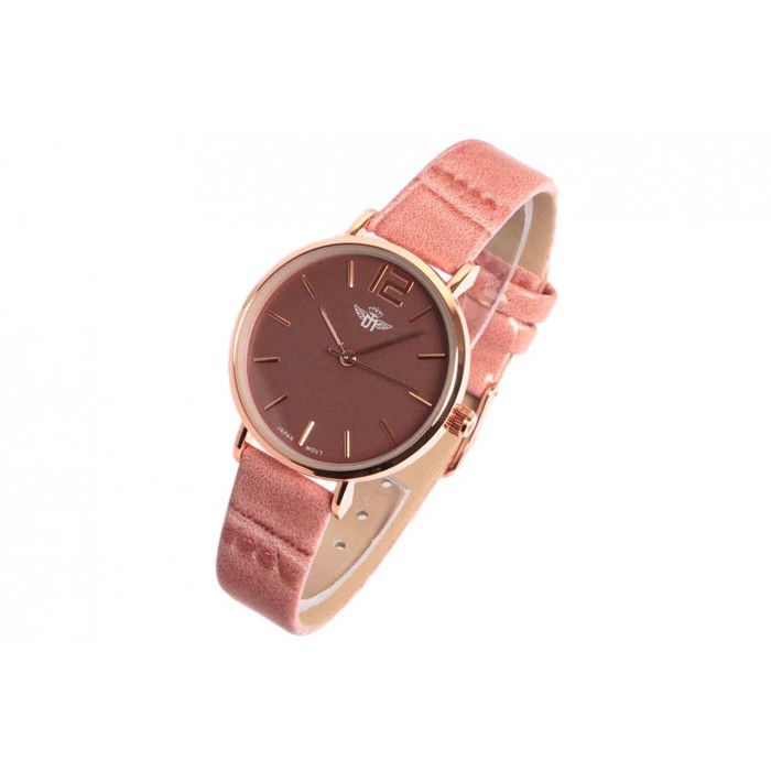 Montre Femme Rose Poudre et Doree Cuir Tendance Lisa Taille