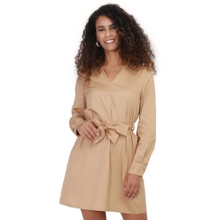 Ces Femme Checkered Round Neck Top and Shorts Set in Camel