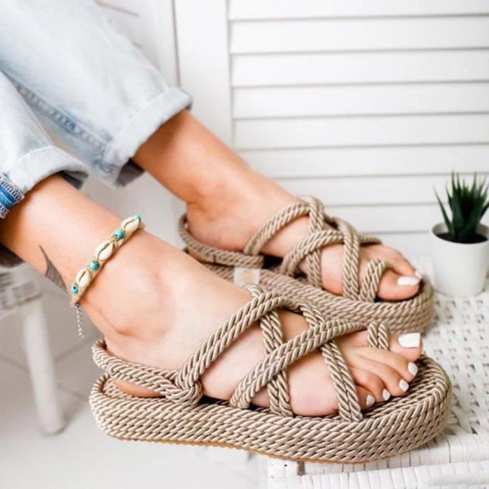 Sandale outlet plateforme corde