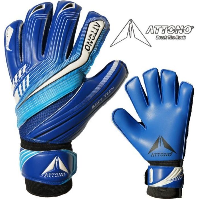 Gants de gardien de but ATTONO Attack Breaker II avec protection des doigts - Bleu - Football - Adulte - Mixte