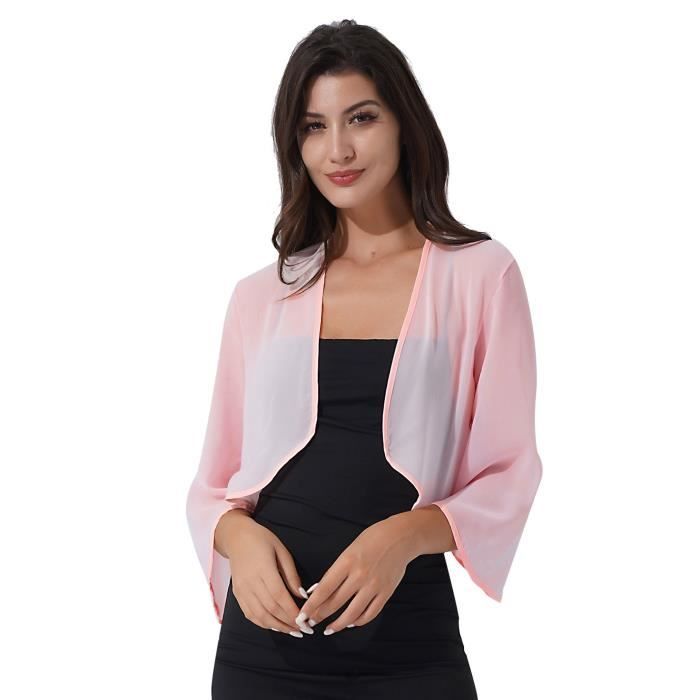 Freebily Femme Bolero Gilet Court Cardigan Mariage Bolero Haussement Vest a Manche Courte pour Robe Soiree Cocktail Mariage Rose Cdiscount Pret a Porter