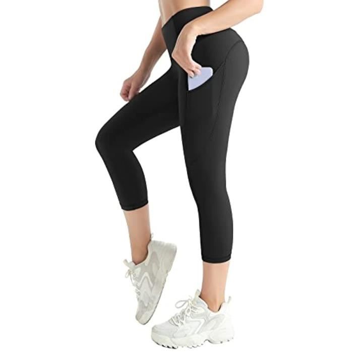 Legging Fille Noir Taille Haute - Poches Latérales - Croisement En V - Tissu Respirant - Taille 7 à 14 Ans - Pour Sport Et Quotidien