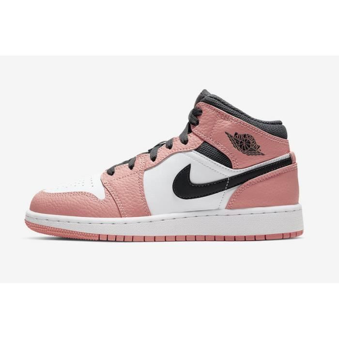 Baskets Air Jordan 1 Mid GS 555112-603 Homme Chaussures Entraînement de Sport Rose Blanc