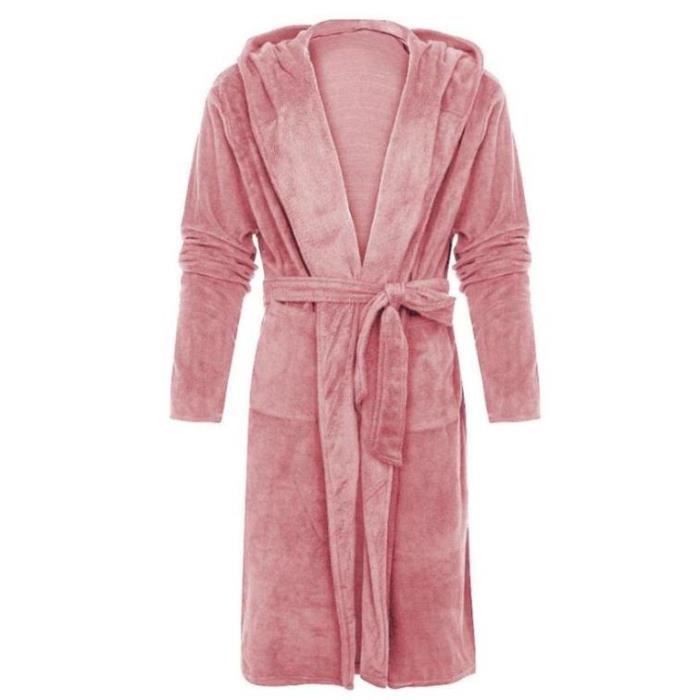 Peignoir Femme Classique Robe de Chambre Douce - Peignoir Long Capuche Adulte - rose ZP Rose 
