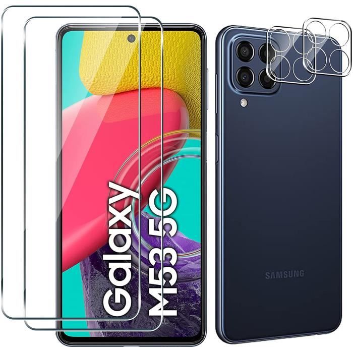 Verre Trempé Conçu pour Samsung Galaxy M53 5G 6.7,2 Pack Protection Écran  et 2 Pack Caméra Arrière Protecteur,Dureté 9H,Sans