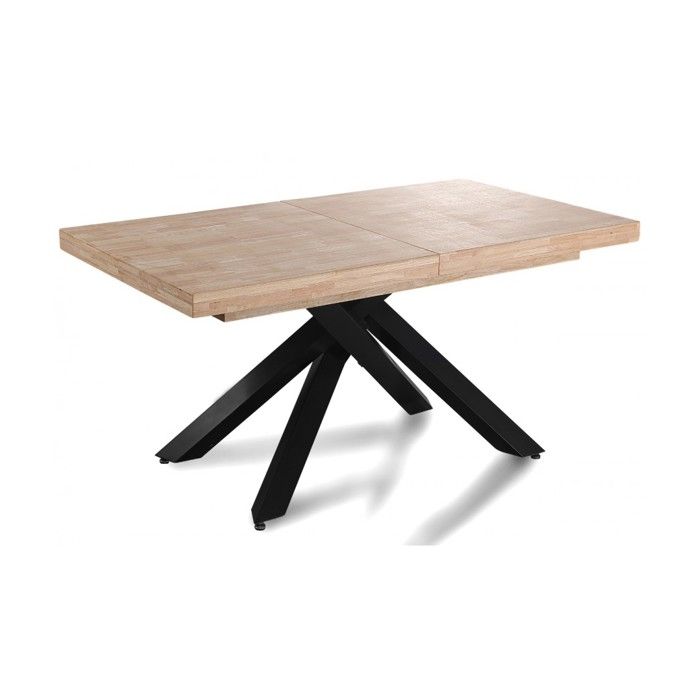 Table à manger rectangulaire extensible en bois coloris chêne / pieds noir - Longueur 160-240 x profondeur 90 x hauteur 76 cm Table à manger rectangulaire extensible en bois coloris chêne / pieds noir - Longueur 160-240 x profondeur 90 x hauteur 76 cm