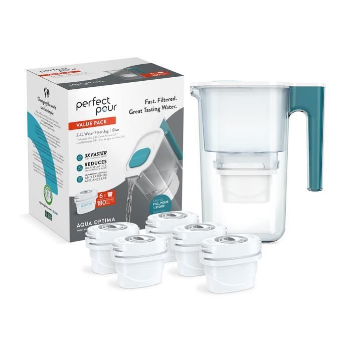 Carafe Filtrante Aqua Optima Oria 2,8 L + 1 Cartouche Evolve+ 30 Jours – Eau Pure Sans Microplastiques, Chlore, Calcaire