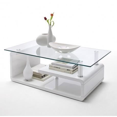 Table Basse Blanche Laque Design Plateau En Verre Achat Vente