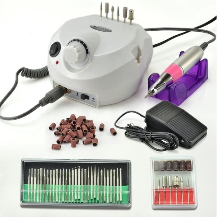 Blanc Kit Ponceuse à Ongles Polissoir Rond Appareil Electrique Nail Drill 30 000 RPM Professional Prise UE pour Ongle Pied Manuc...
