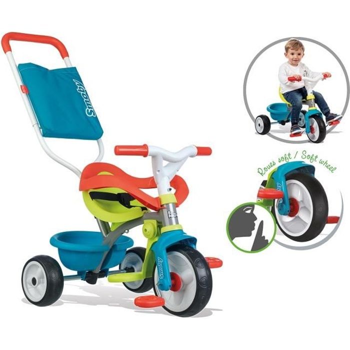 SMOBY Tricycle enfant évolutif Be Fun - Structure métal - Bleu - Zoma