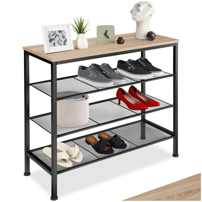 Meuble à chaussures - TECTAKE - Étagère à chaussures NEWPORT en acier 805 x 305 x 725 cm - Bois clair/Chêne sonoma