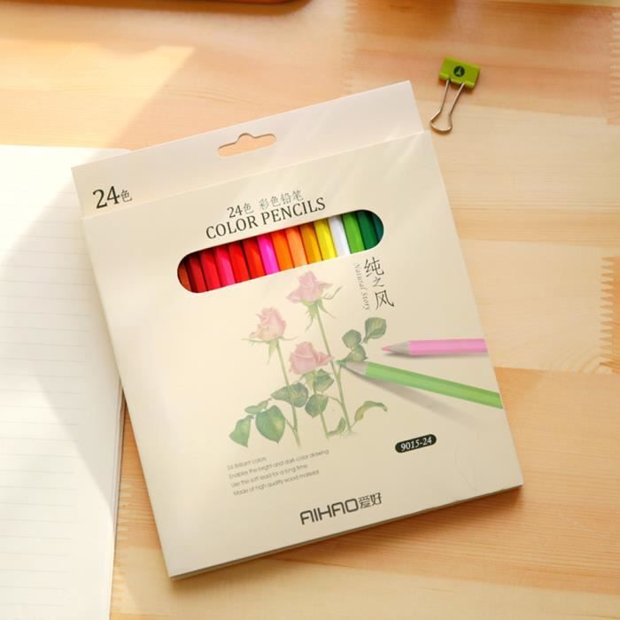 24 couleurs Nontoxiques Dessin Crayons de couleur en bois Coloriage Set pour Etudiants Adultes