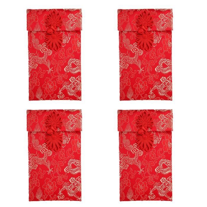 Enveloppe Chinoise En Soie Rouge Brodée Pour Cadeaux De Mariage Ou Argent - 19.5x11 Cm