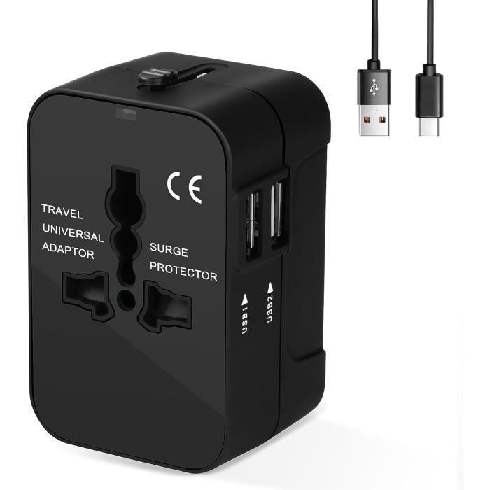 Adaptateur universel de voyage 150 pays 2xUSB + fusibles de protection - Watt and Co