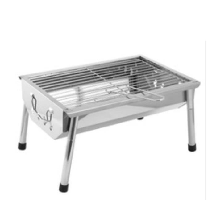 Mini Barbecue Portable Au Charbon & Réchaud à Alcool 2 En 1 - Camping Pique-nique, 14x14x8,6 Cm Avec Support Bois