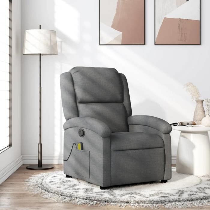 Fauteuil De Massage Inclinable Noir Similicuir - 6 Points De Vibration, Repose-pieds, Inclinaison Manuelle
