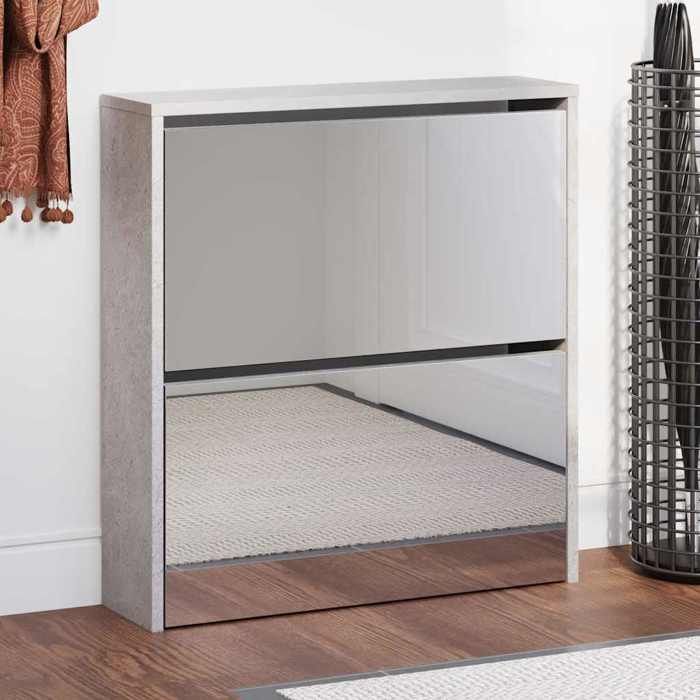 vidaXL Armoire à chaussures et miroir 2 niveaux Gris béton 63x17x67 cm 342630