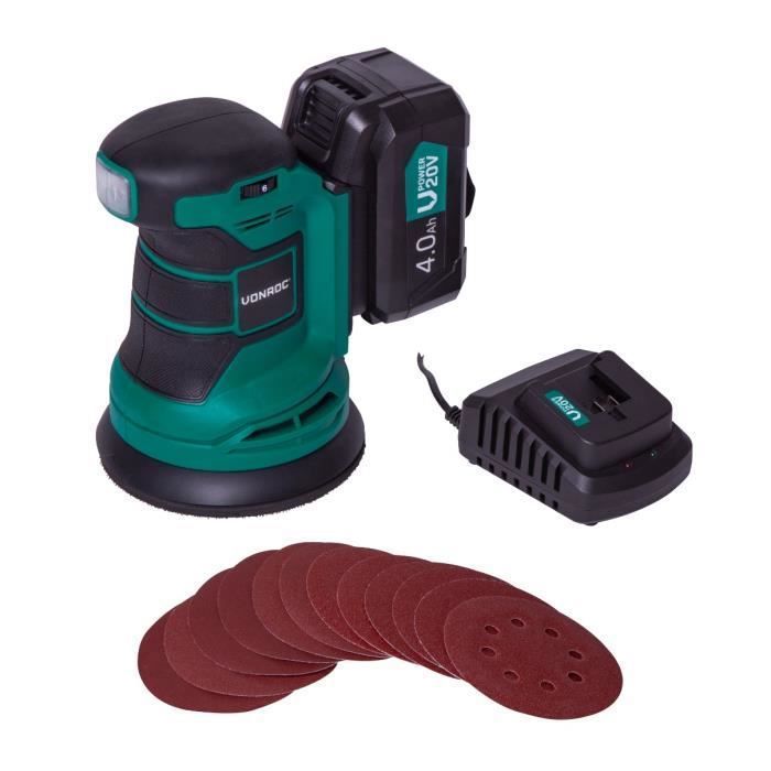 Ponceuse orbitale sans fil 20V - Ø125mm -12 feuilles abrasives