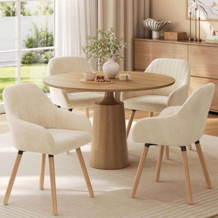 WOLTU Lot De 2 Chaises Salle à Manger Pivotantes En Velours Beige - Siège Rembourré, Dossier Tissé, Pieds Métal, Pour Cuisine Salon Chambre EZS84be-2