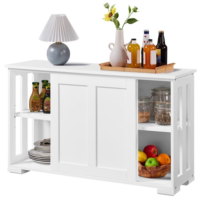 Yaheetech Buffet de Cuisine avec 2 Portes Coulissantes Commode Basse de Cuisine en Bois Étagère Blanc Pur