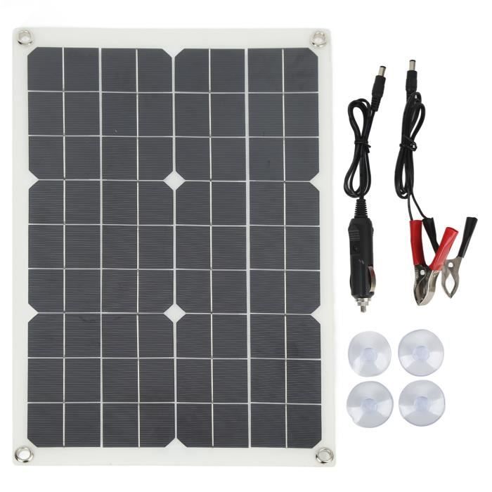 Panneau Solaire Flexible Monocristallin 25W 12V - Avec Régulateur 20A, étanche - Pour Camping-car, Bateau, Camping, Balcon