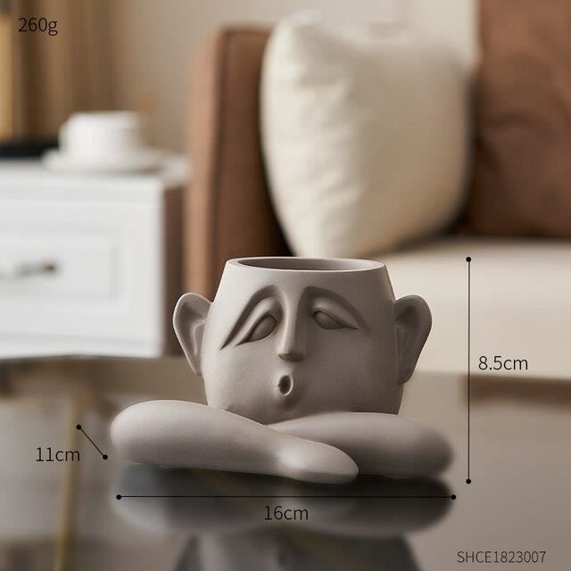 Cache-Pot Décoratif En Résine Visage Abstrait - Pot De Fleurs Design Pour Intérieur, Bureau, Balcon (19,7 Cm)