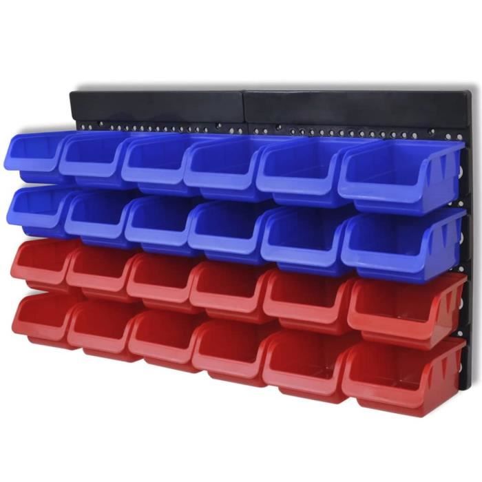 Étagère à outils de garage - vidaXL - 2 pcs - Plastique - Bleu et rouge - Bacs amovibles