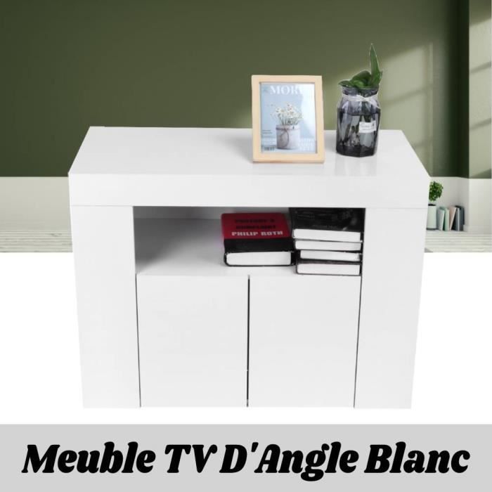 Meuble TV d'angle Éclairage LED avec batterie et télécommande blanc Meuble TV d'angle Éclairage LED avec batterie et télécommande blanc