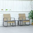 Outsunny Ensemble de jardin 3 pièces style colonial 2 fauteuils à bascule avec coussins assise gris table basse métal époxy beige-1