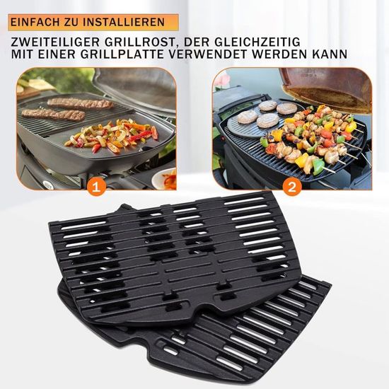 Plaque Et Grille De Rechange En Fonte Pour Barbecue Weber Q100-Q1400 - 32,3x21,6 Cm - Lot De 2