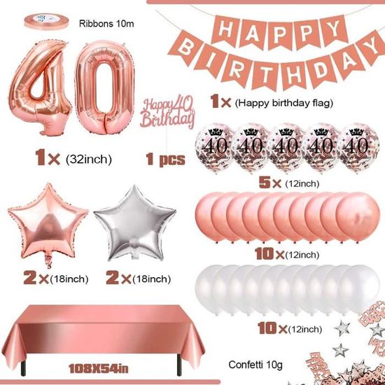 Veeki 40 ans Rose Gold Ballon numérique Confetti Set Combinaison