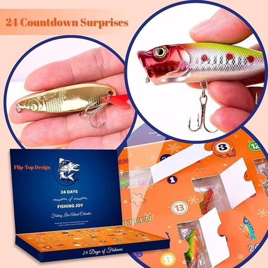 IZoeL Calendrier De L’Avent Pêche 2024 – 24 Leurres Souples Et Durs Réalistes, Cadeau Surprise Pour Pêcheur Passionné