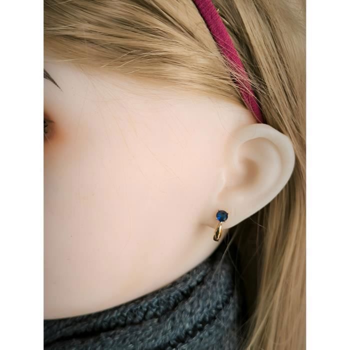 Boucles D'Oreilles Dormeuses Solitaire Bleu - Plaqué Or 750, Zircon (Neuf Avec étiquette)