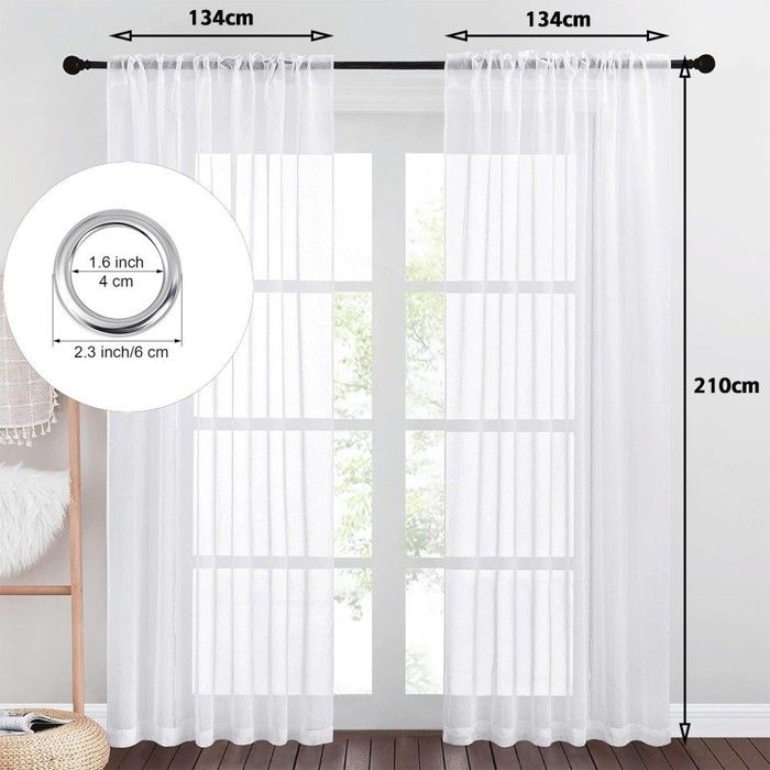 Woaboy Rideaux Court en Lin Translucides Voilage Fenêtre à Oeillets Rideaux et Draperies Intérieurs Modernes pour Chambre Salon Coucher Lot de 2, 140x160 cm Blanc