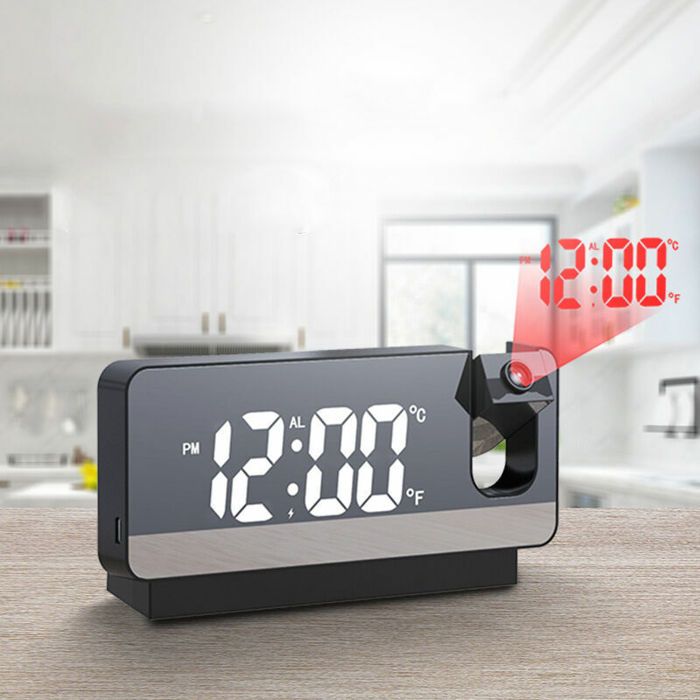 Réveil Projecteur Plafond - Horloge Numérique Avec Gradateur, Chargeur USB, Snooze 10 Min - Pour Chambre Moderne