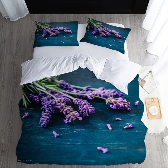 Housse De Couette 140x200 Cm Motif Fleurs Et Branches + Taie D'Oreiller 65x65 Cm - Parure De Lit Floral Microfibre Gris