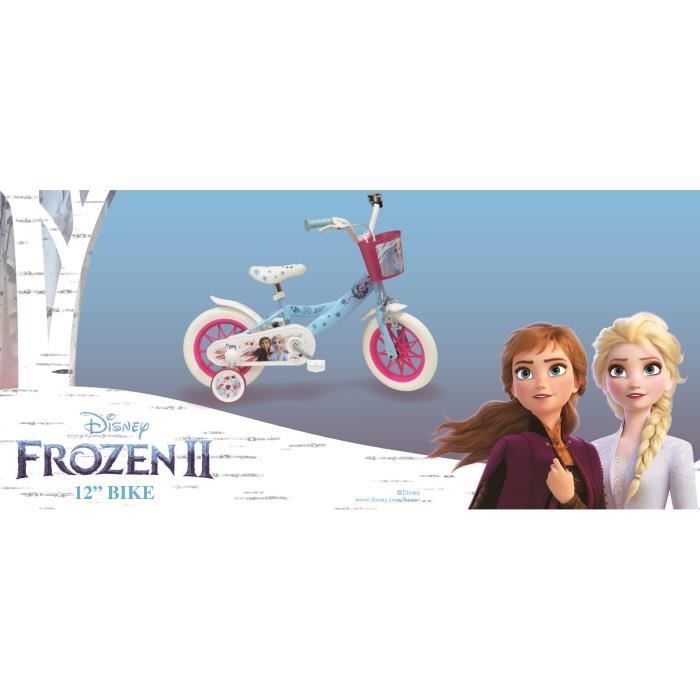 Vélo Enfant 12'' Reine Des Neiges II/ Disney Fille ( taille < 90/95 cm ),  Bleu & Rose, équipé de 1 frein, Panier avant, - Cdiscount Sport