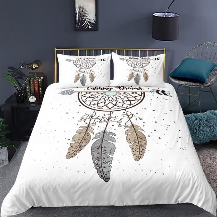 Parure De Couette Microfibre ATTRAPE REVES - 1 Housse De Couette 220 X 240 Cm 2 Taies Doreiller 63 X 63 Cm Gris Anthracite