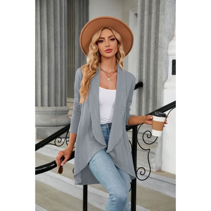 Cardigan Femme Léger Col V Tricot Torsadé – Pull Long Manches Longues Ouvert Devant, Style Décontracté Chic Automne Hiver