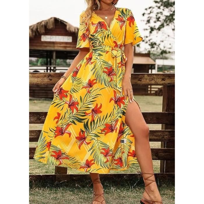 Femme Ete Robe Longue Fluide Midi de Plage Chic Et l gant Imprim