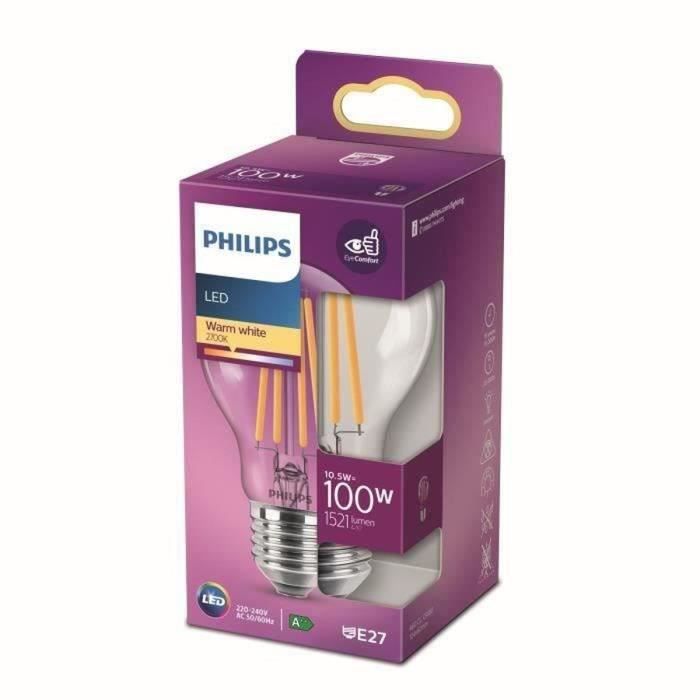 Rendu Couleurs élevé Pack De 2 Ampoules LED Philips E27 - 100W équivalent, 4000K Blanc Froid Ampoule LED E27 Philips