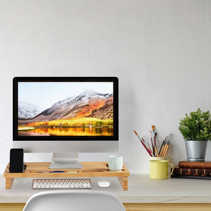 Industor® Support d'écran en bambou - Rehausseur d'écran incurvé pour bureau - Pas de montage - Support pour ordinateur portable en bois pour ordinateur, MacBook, ordinateur portable ou TV Industor® Support d'écran en bambou - Rehausseur d'écran incurvé pour bureau - Pas de montage - Support pour ordinateur portable en bois pour ordinateur, MacBook, ordinateur portable ou TV