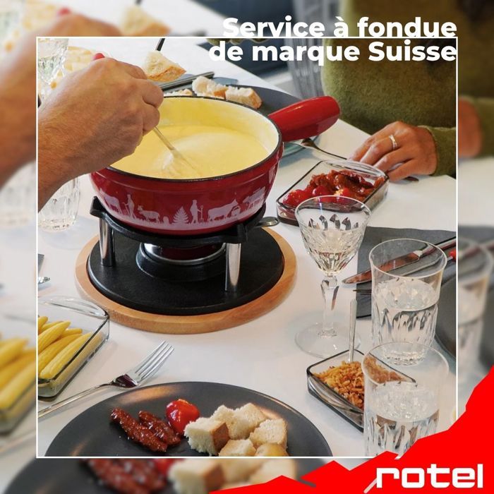 Service à Fondue Spring Grenole - Casserole Fonte Émaillée Rouge Ø15,5 Cm Avec 8 Fourchettes | Induction
