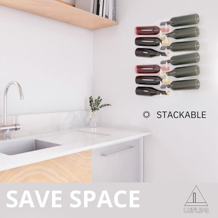 LUFLIPS Porte-Bouteilles Vin Mural Métal Noir - Design Élégant Empilable 6 Bouteilles Casier à Vin Mural Métal