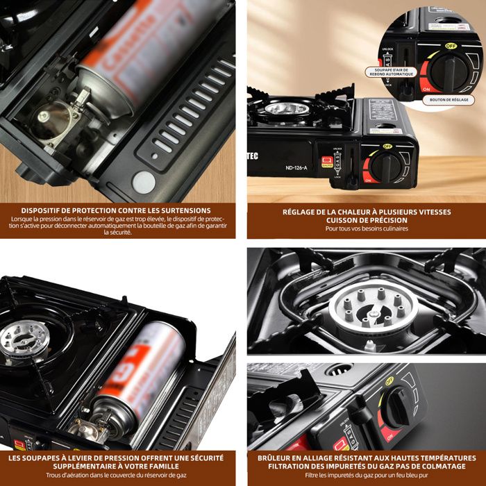 Réchaud de camping à gaz butane double brûleur en fonte GPL double brûleur Barbecue portable Anneau d'ébullition Camping extérieur Propane restauration